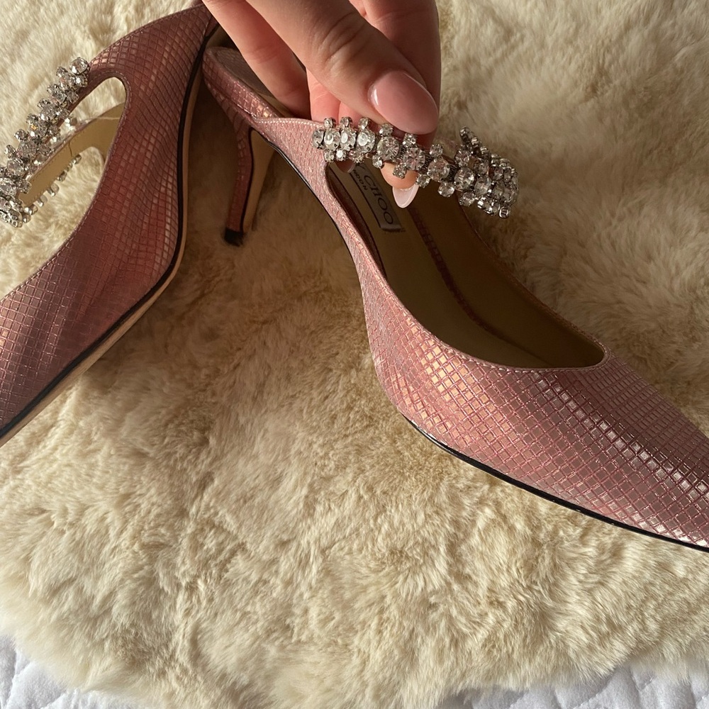 Jimmy Choo Bing 65 Pink Heels with Crystal Strap - Picture 9 of 12